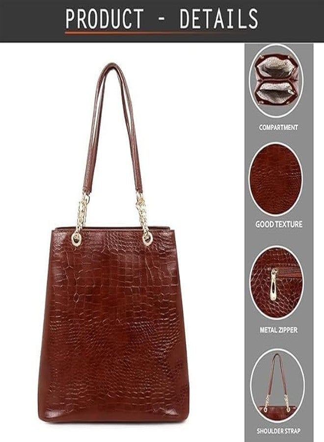 Purse Pulse Women's Faux Leather Spacious Canvas Handbag, Stylish Zip Pocket, Zippered Compartment, Office and Travel Friendly (Redwood) - Image 2